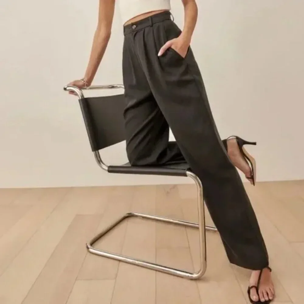 NEW Reformation Mason Black High Rise Trouser Pants Size 6 #2855 - Picture 1 of 10